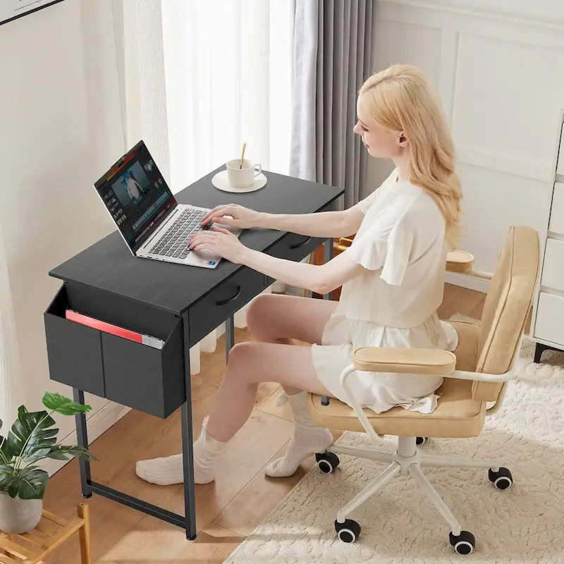 Scrivania moderna da ufficio con 2 cassetti integrati e gancio per cuffie per piccoli uffici domestici e camere da letto