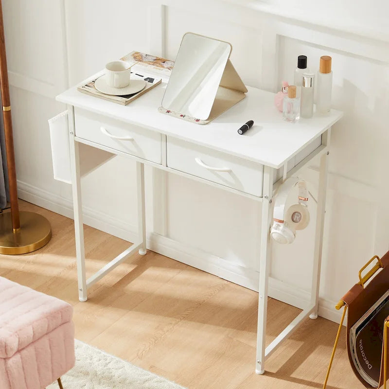 Scrivania moderna da ufficio con 2 cassetti integrati e gancio per cuffie per piccoli uffici domestici e camere da letto