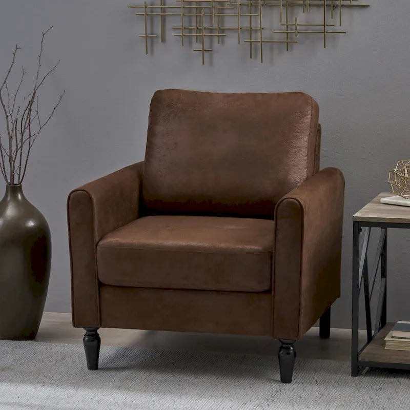 Poltrona club moderna in microfibra da 31" con gambe in legno massello