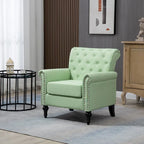 Poltrona di design di metà secolo, poltrona in lino con schienale trapuntato/gambe in legno