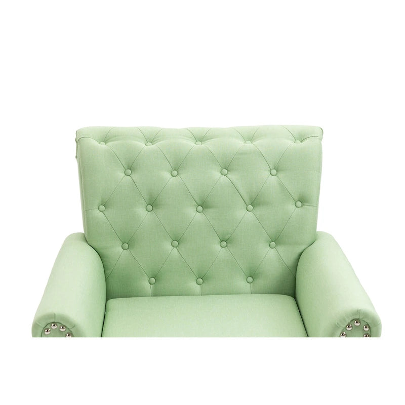 Poltrona di design di metà secolo, poltrona in lino con schienale trapuntato/gambe in legno