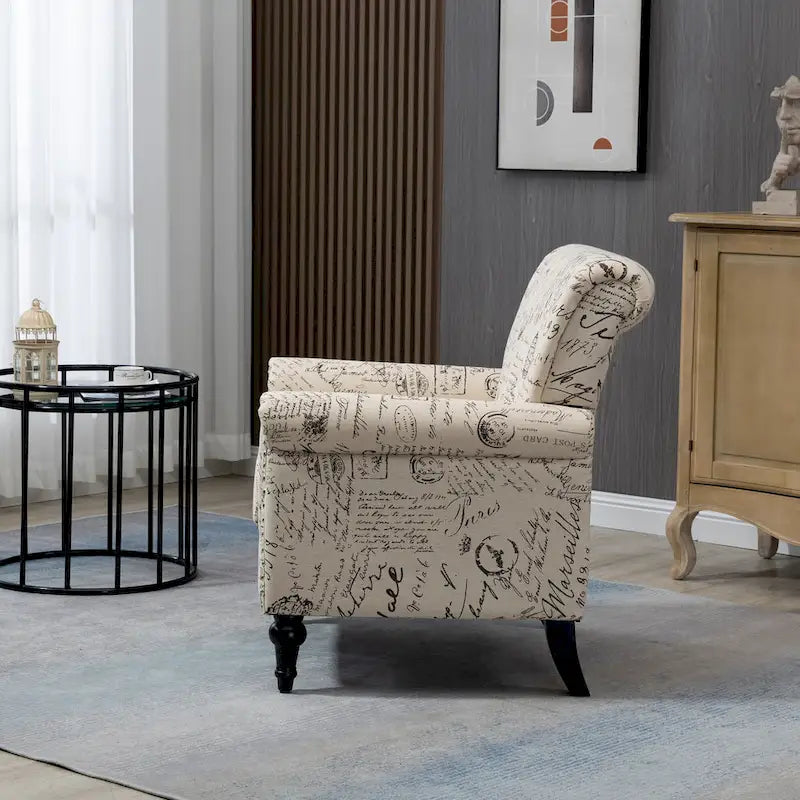 Poltrona di design di metà secolo, poltrona in lino con schienale trapuntato/gambe in legno