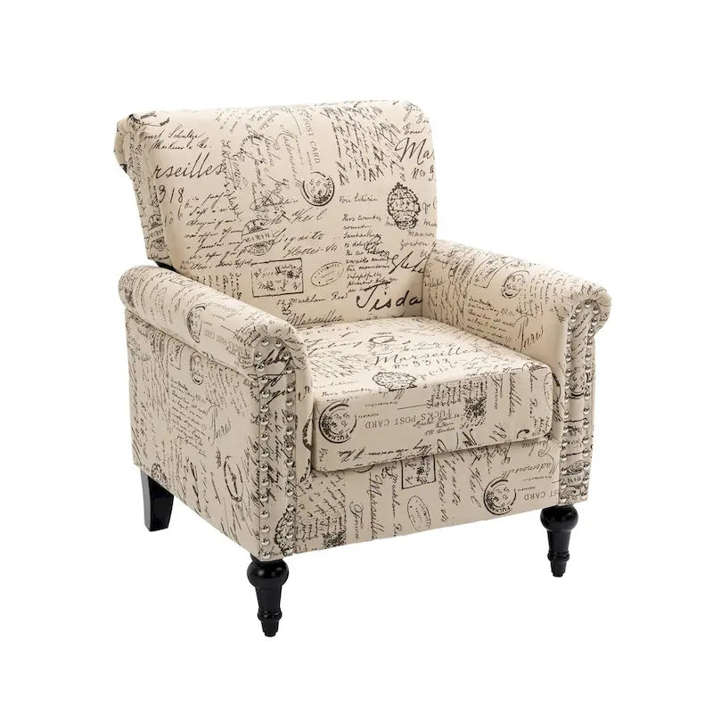 Poltrona di design di metà secolo, poltrona in lino con schienale trapuntato/gambe in legno