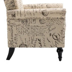 Poltrona di design di metà secolo, poltrona in lino con schienale trapuntato/gambe in legno
