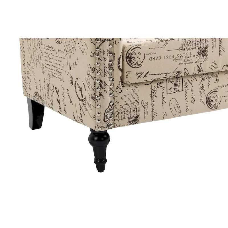 Poltrona di design di metà secolo, poltrona in lino con schienale trapuntato/gambe in legno