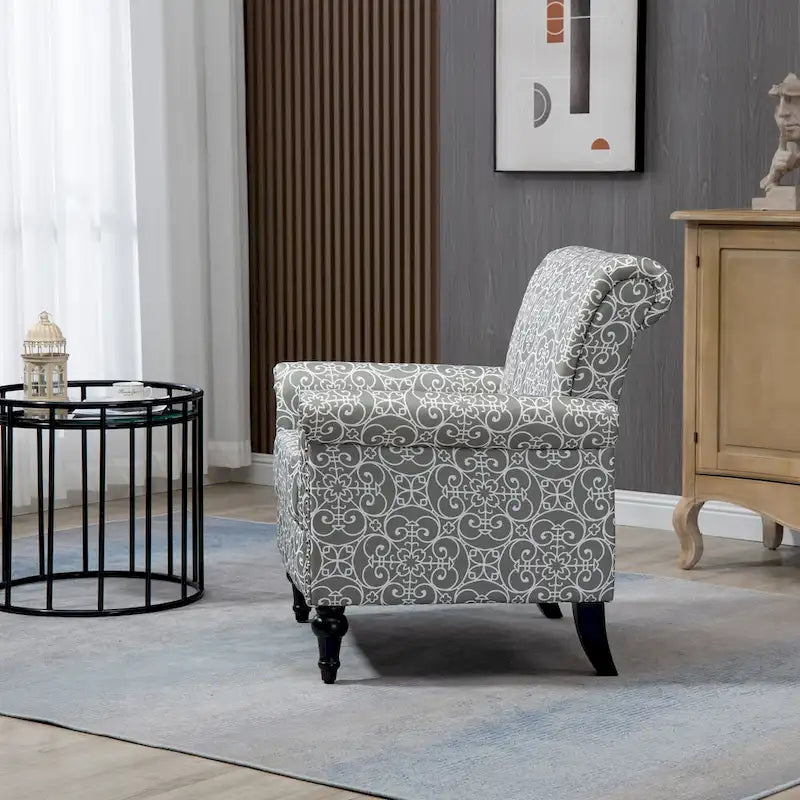 Poltrona di design di metà secolo, poltrona in lino con schienale trapuntato/gambe in legno
