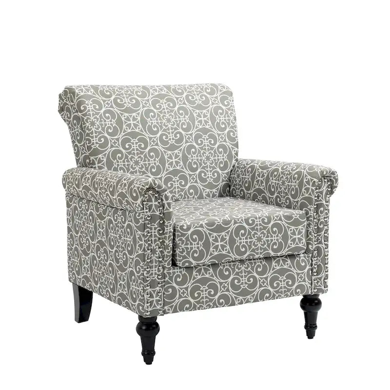 Poltrona di design di metà secolo, poltrona in lino con schienale trapuntato/gambe in legno