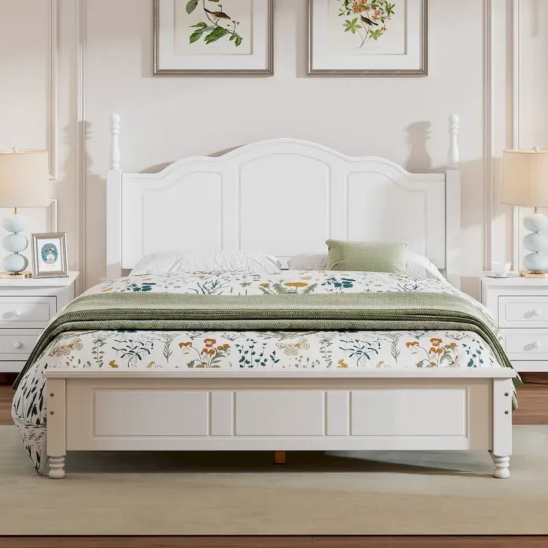 Letto a piattaforma in legno retrò con testiera