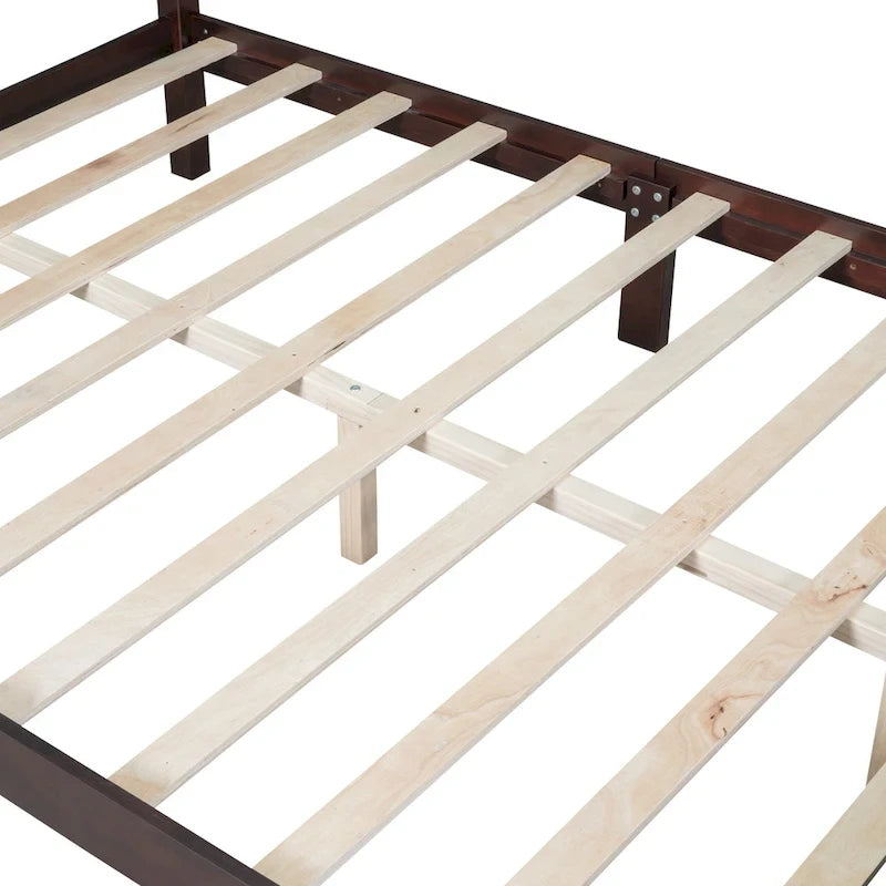 Letto a piattaforma in legno retrò con testiera
