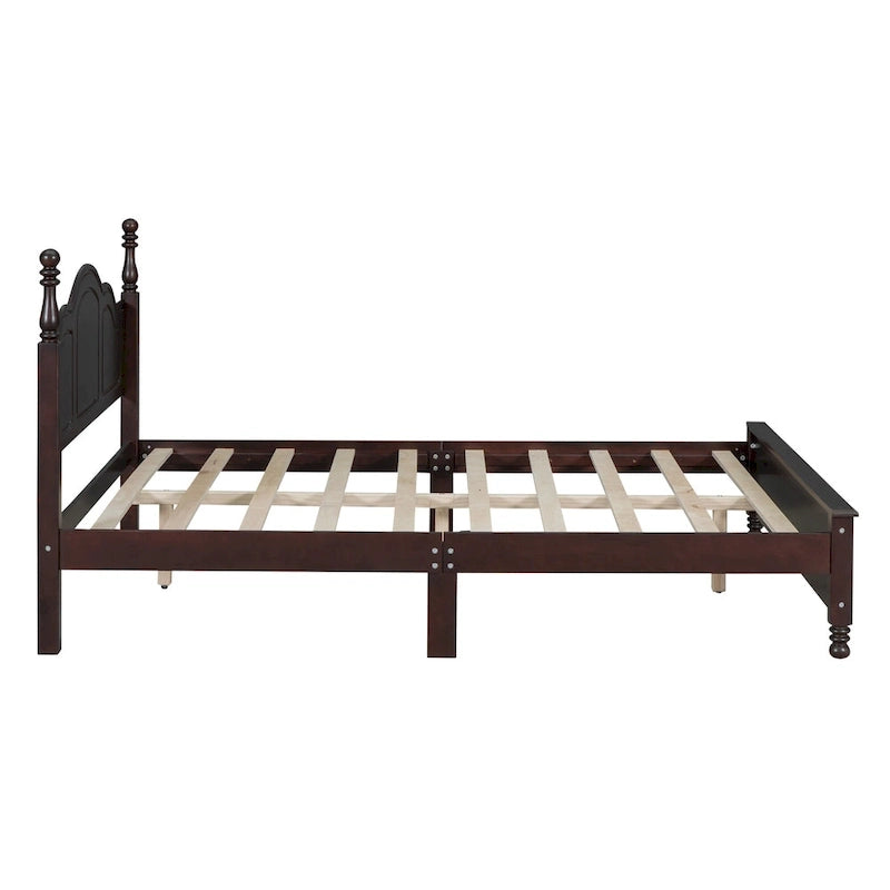 Letto a piattaforma in legno retrò con testiera