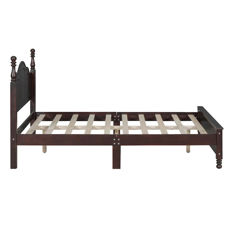 Letto a piattaforma in legno retrò con testiera