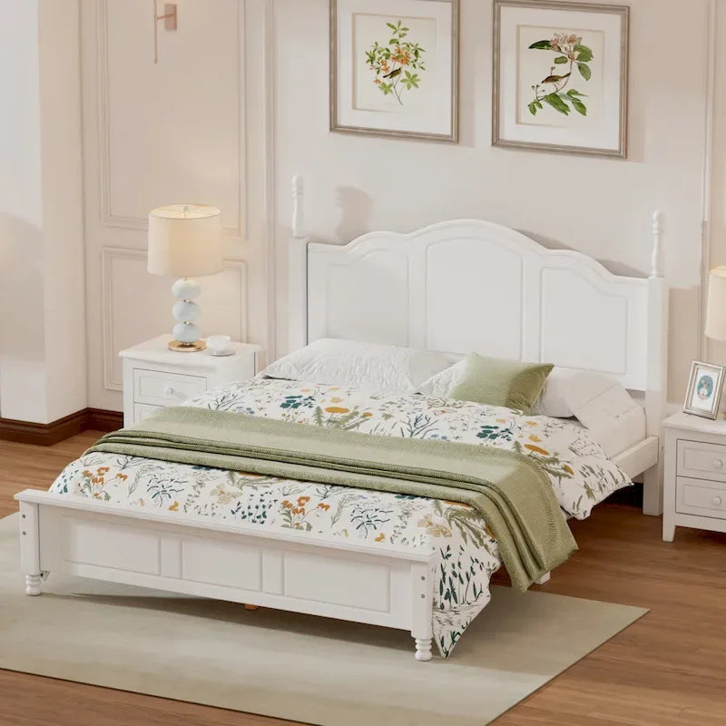 Letto a piattaforma in legno retrò con testiera