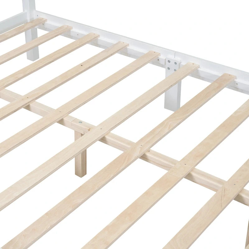 Letto a piattaforma in legno retrò con testiera