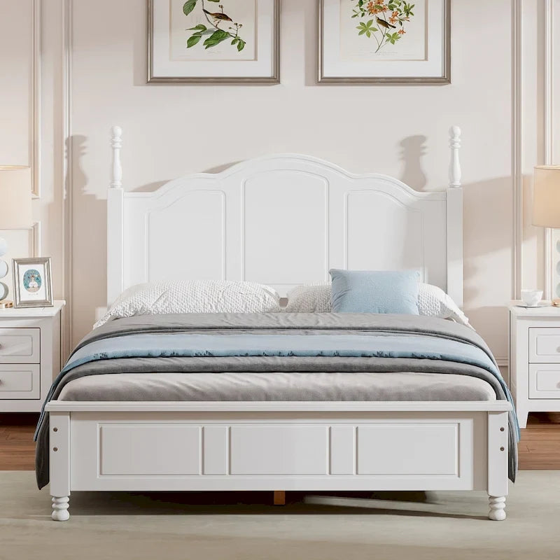 Letto a piattaforma in legno retrò con testiera