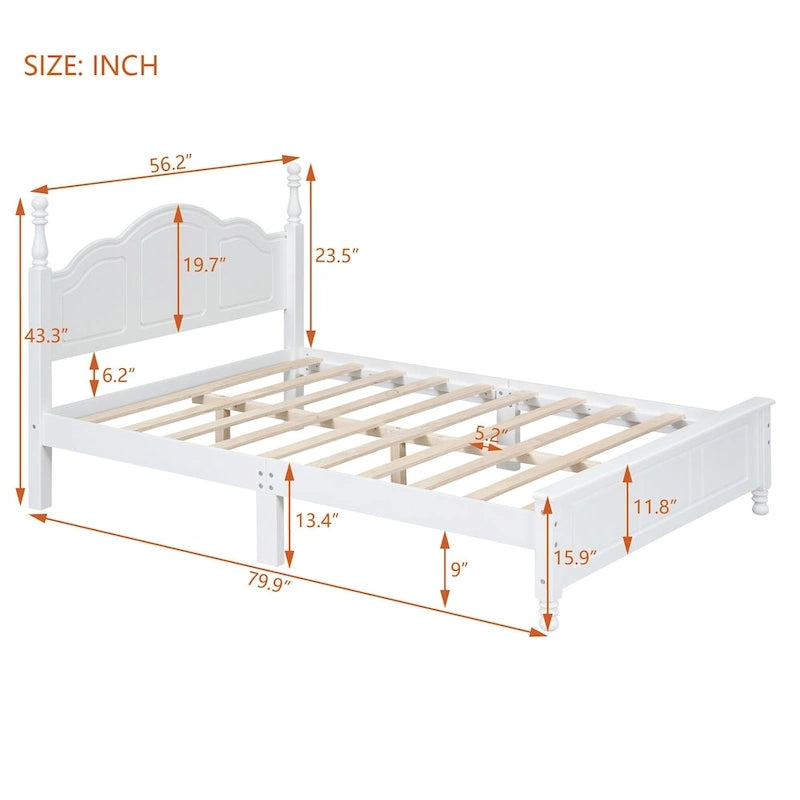 Letto a piattaforma in legno retrò con testiera