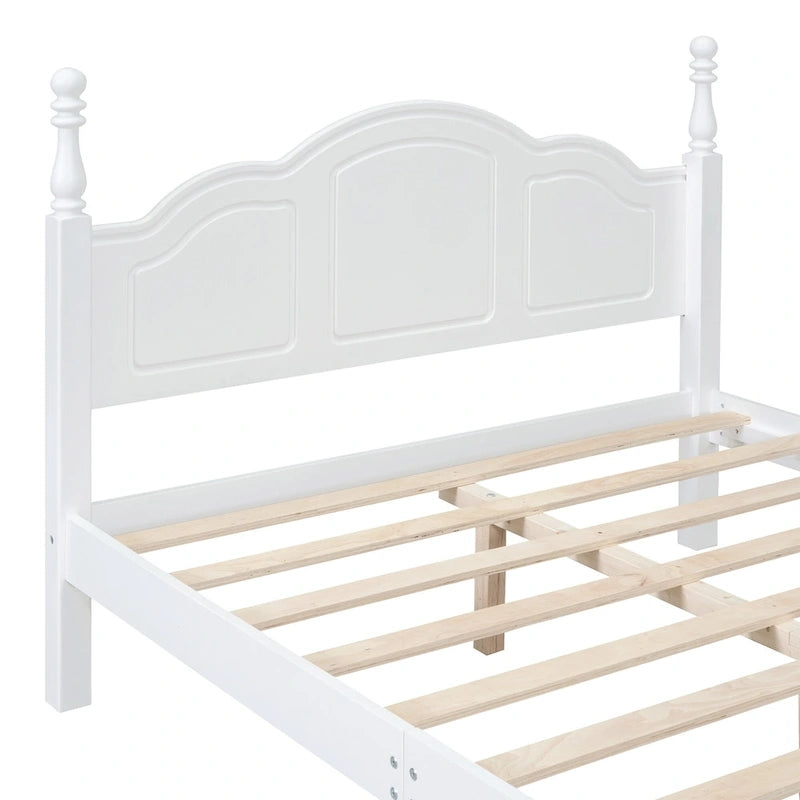 Letto a piattaforma in legno retrò con testiera