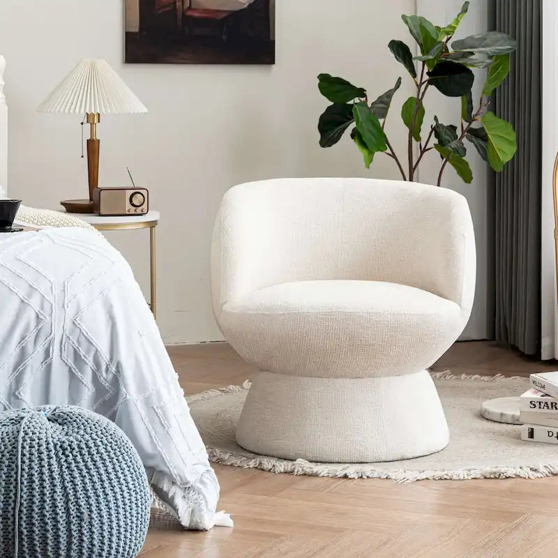 Set di 1 poltrona girevole moderna in stile Bouclé con rivestimento in tessuto