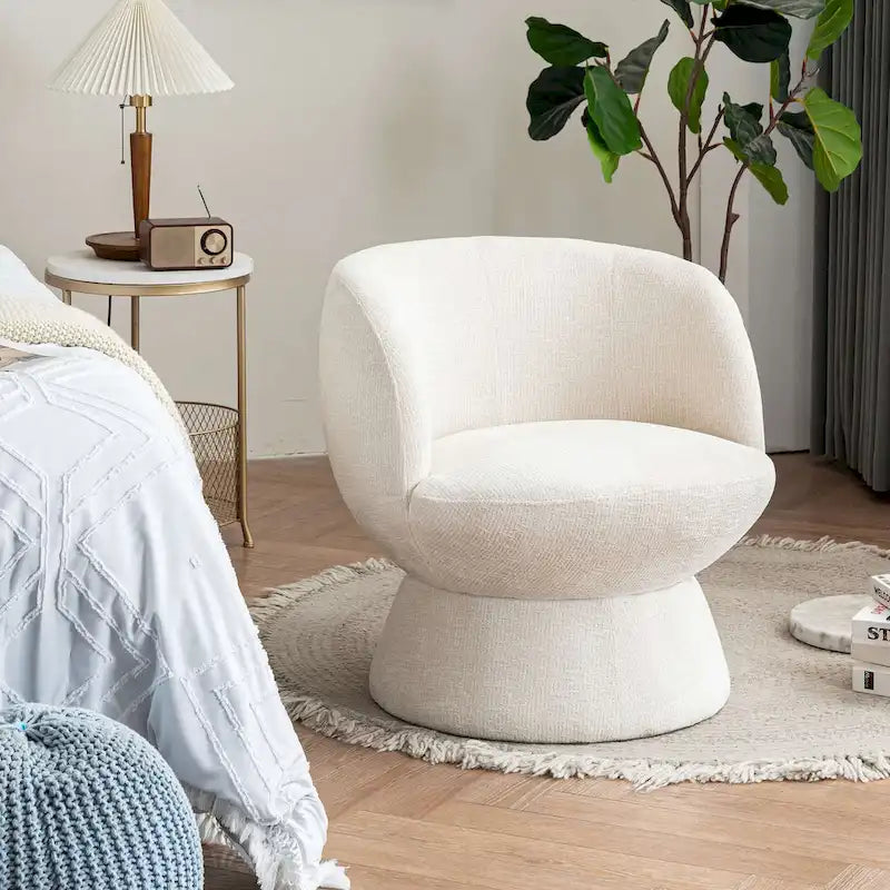 Set di 1 poltrona girevole moderna in stile Bouclé con rivestimento in tessuto