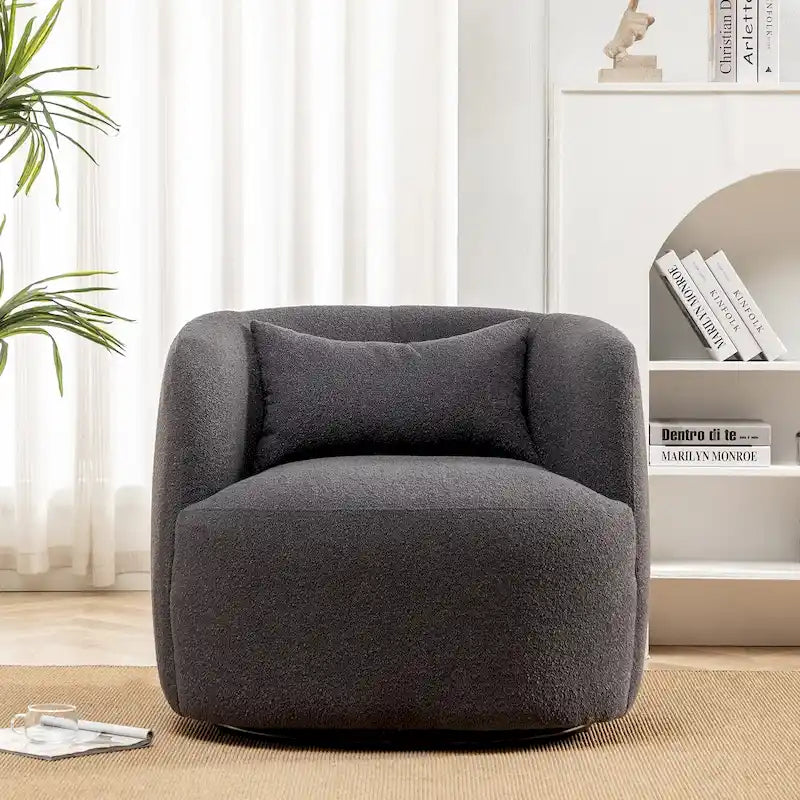 Poltrona girevole in tessuto bouclé da 34" con rotazione a 360 gradi