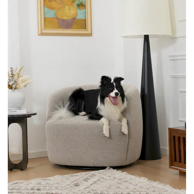 Poltrona girevole in tessuto bouclé da 34" con rotazione a 360 gradi