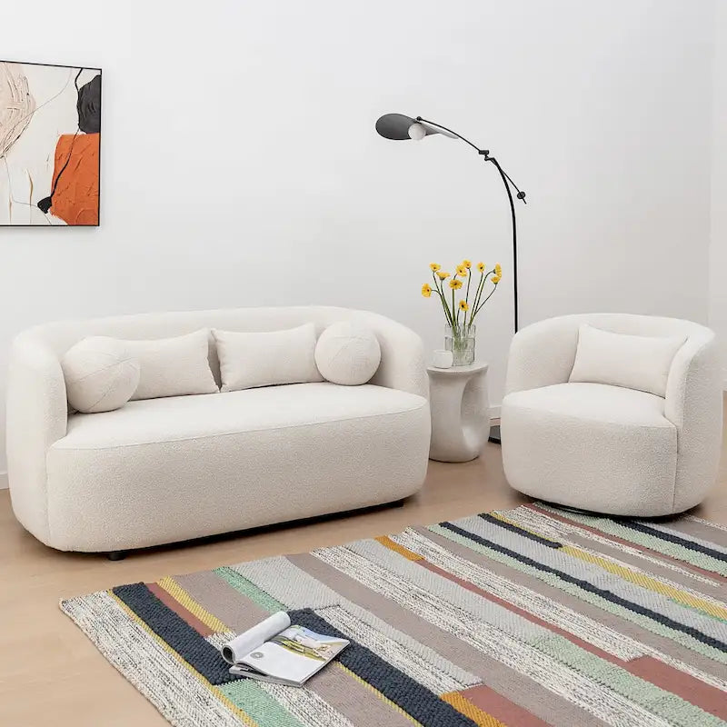 Poltrona girevole in tessuto bouclé da 34" con rotazione a 360 gradi