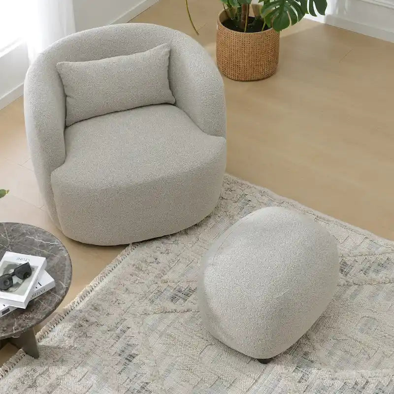 Poltrona girevole in tessuto bouclé da 34" con rotazione a 360 gradi