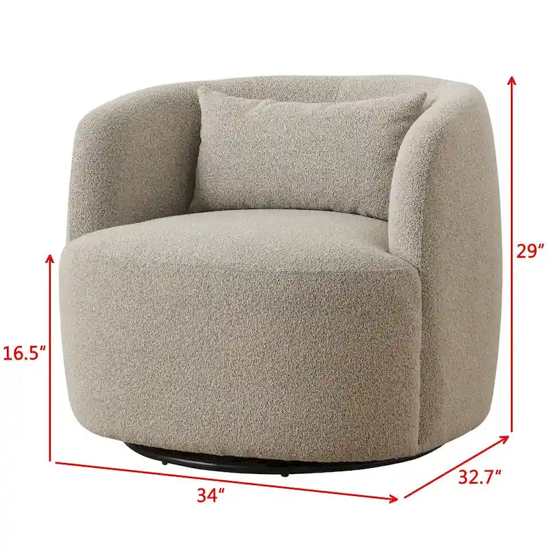 Poltrona girevole in tessuto bouclé da 34" con rotazione a 360 gradi