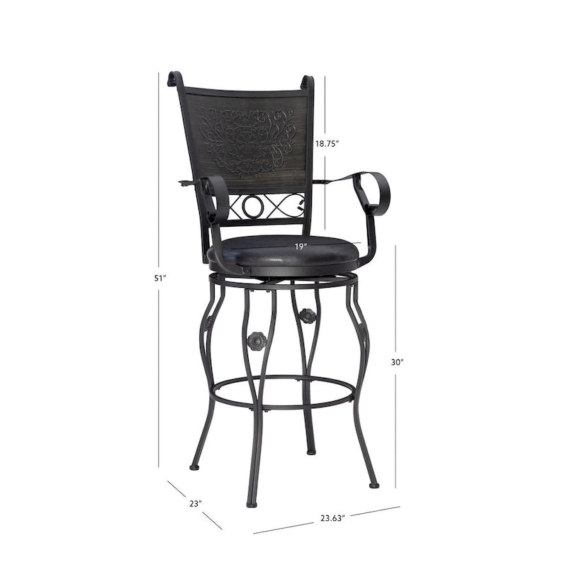 Sgabello da bar girevole Elle Big & Tall in metallo nero con seduta in similpelle
