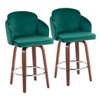 Sgabello da bancone rivestito Dahlia con gambe in legno di noce