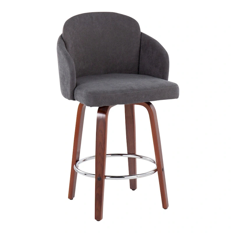 Sgabello da bancone rivestito Dahlia con gambe in legno di noce