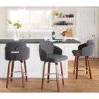 Sgabello da bancone rivestito Dahlia con gambe in legno di noce