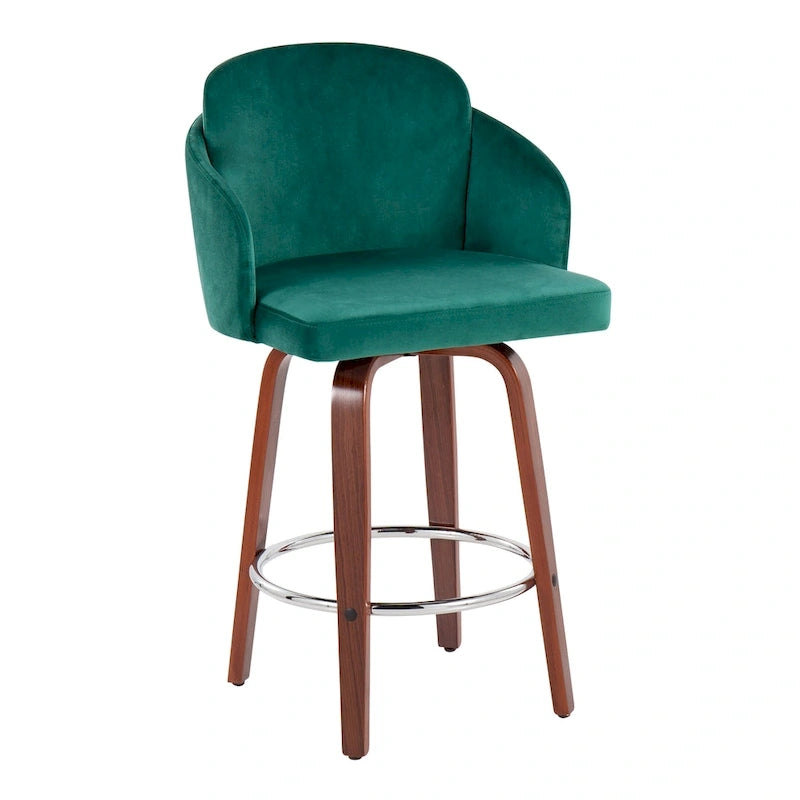 Sgabello da bancone rivestito Dahlia con gambe in legno di noce