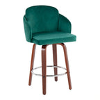 Sgabello da bancone rivestito Dahlia con gambe in legno di noce