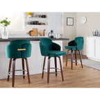 Sgabello da bancone rivestito Dahlia con gambe in legno di noce