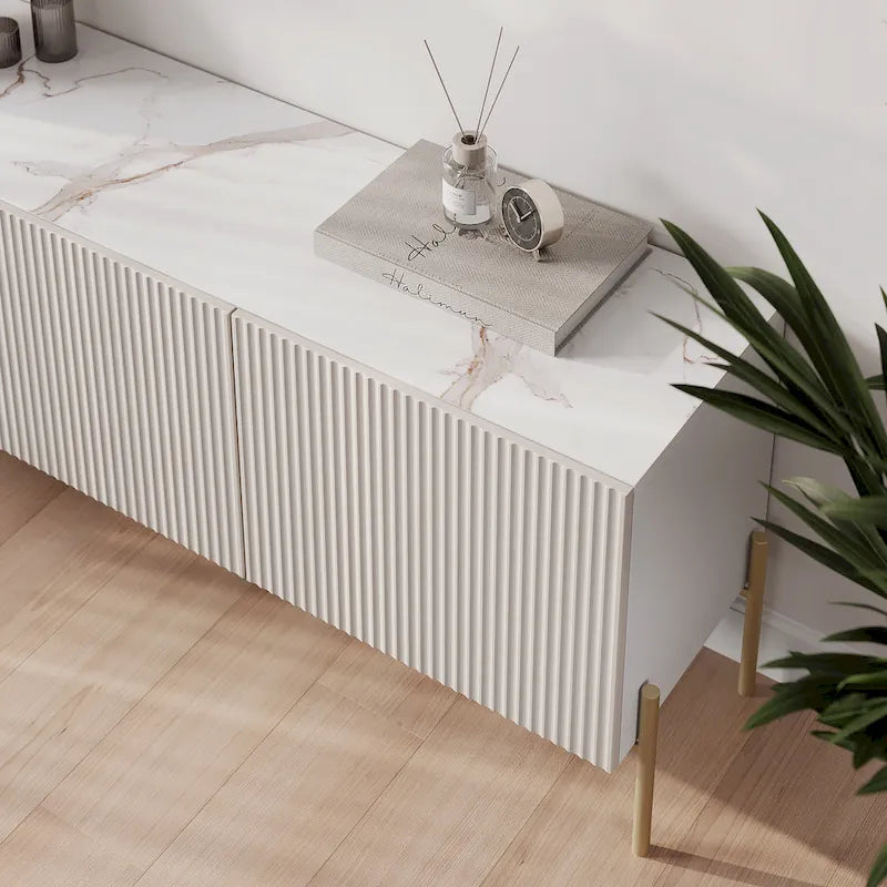 Mobile TV Selline Beige in legno con armadietti di contenimento
