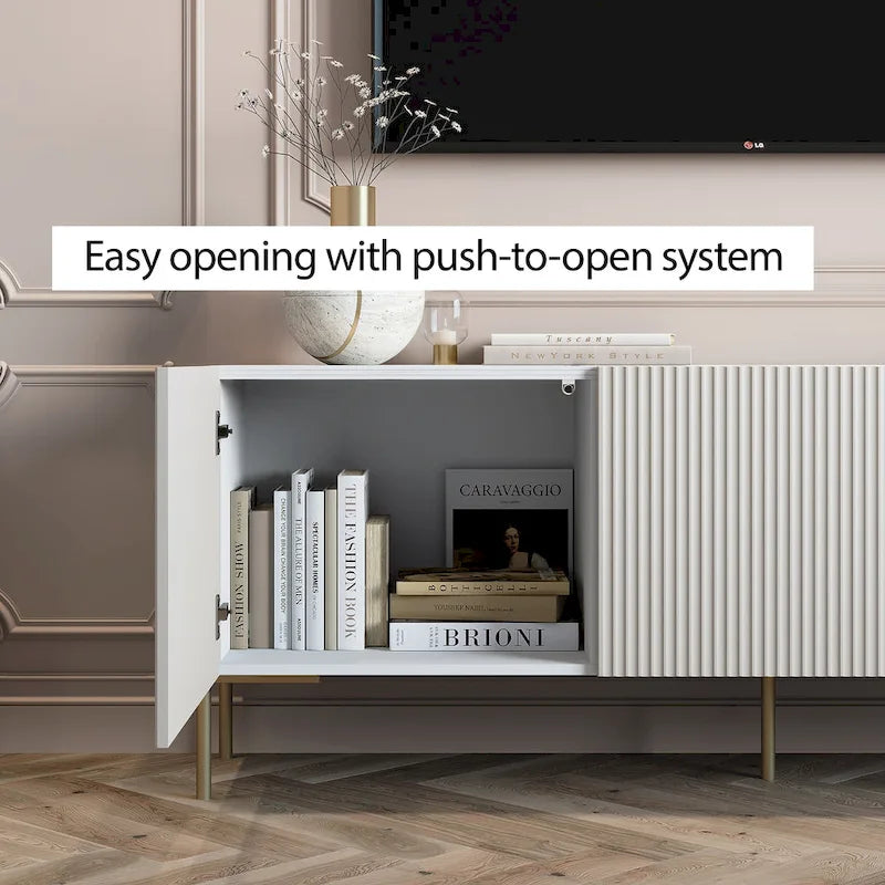 Mobile TV Selline Beige in legno con armadietti di contenimento