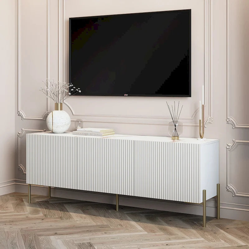 Mobile TV Selline Beige in legno con armadietti di contenimento