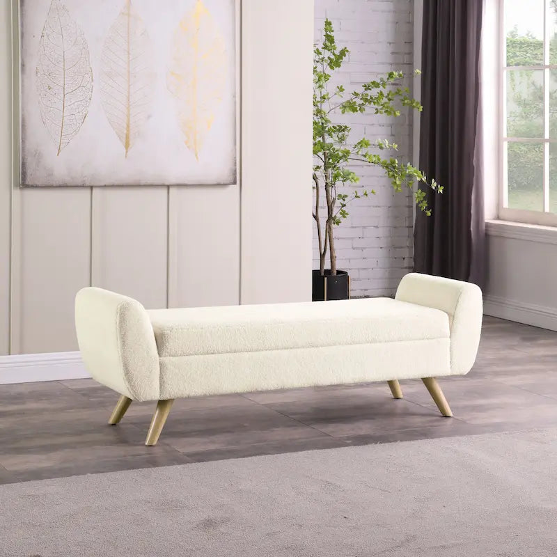 Panca contenitore HomePop Modern Sherpa con gambe in legno