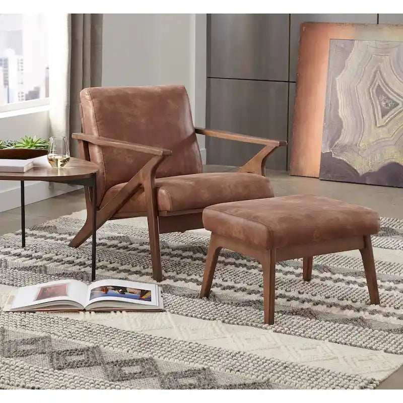 Set Sedia Imbottita e Pouf Bianca Cammello Marrone