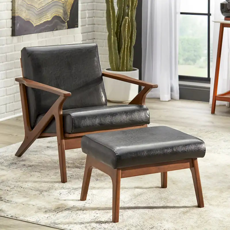 Set Sedia Imbottita e Pouf Bianca Cammello Marrone
