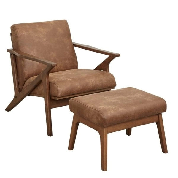 Set Sedia Imbottita e Pouf Bianca Cammello Marrone