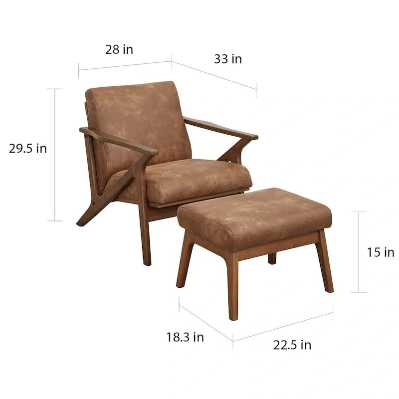 Set Sedia Imbottita e Pouf Bianca Cammello Marrone