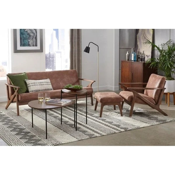 Set Sedia Imbottita e Pouf Bianca Cammello Marrone