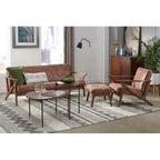 Set Sedia Imbottita e Pouf Bianca Cammello Marrone