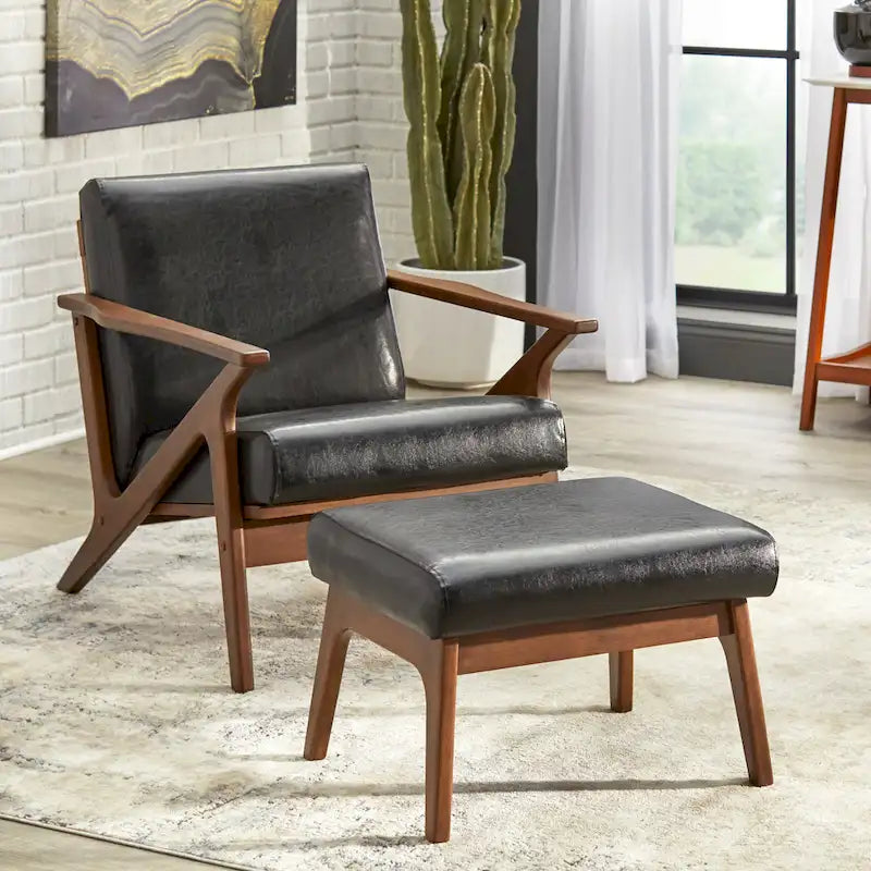 Set Sedia Imbottita e Pouf Bianca Cammello Marrone