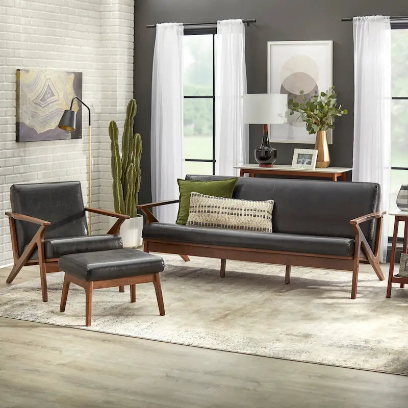 Set Sedia Imbottita e Pouf Bianca Cammello Marrone