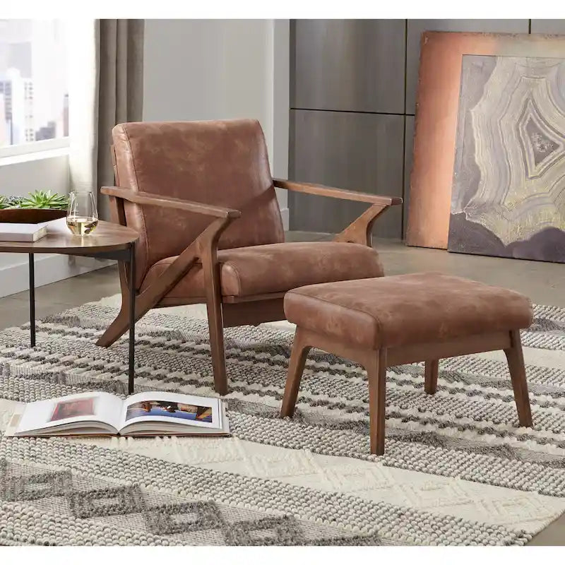 Set Sedia Imbottita e Pouf Bianca Cammello Marrone
