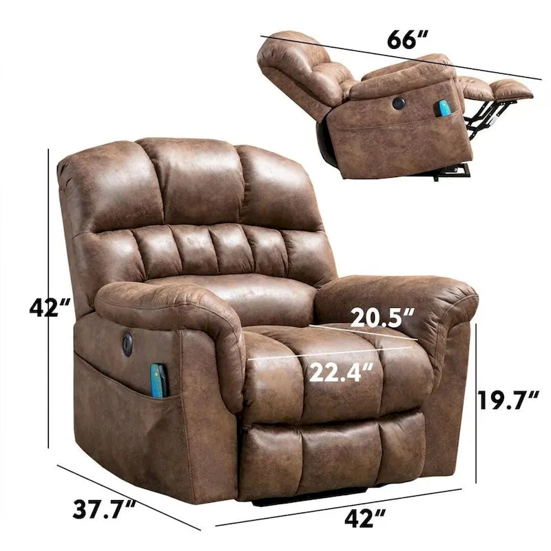 Poltrona Reclinabile Elettrica Extra Large da 107 cm con Massaggio e Riscaldamento