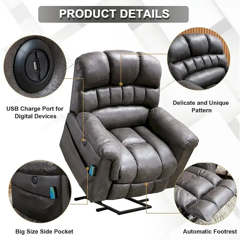 Poltrona Reclinabile Elettrica Extra Large da 107 cm con Massaggio e Riscaldamento