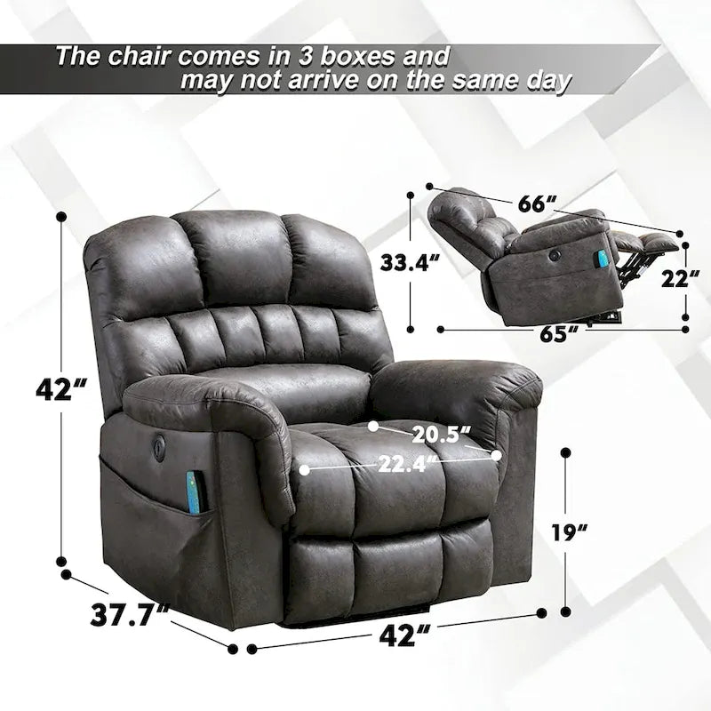 Poltrona Reclinabile Elettrica Extra Large da 107 cm con Massaggio e Riscaldamento